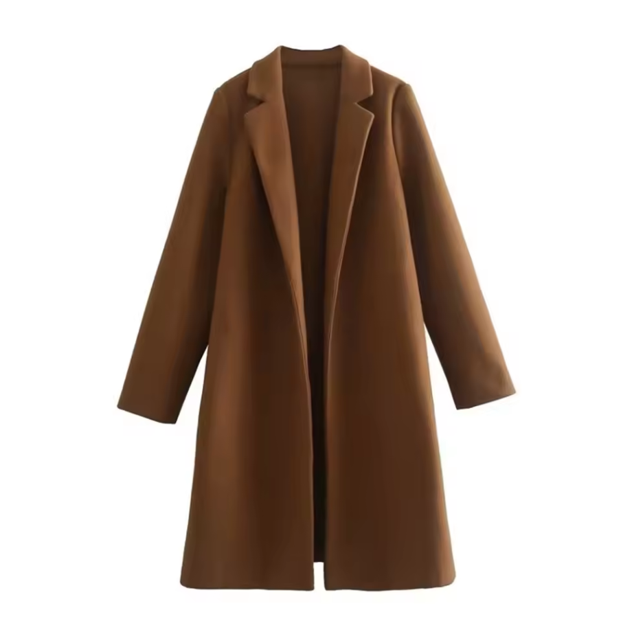 Long open-front coat with lapel collar