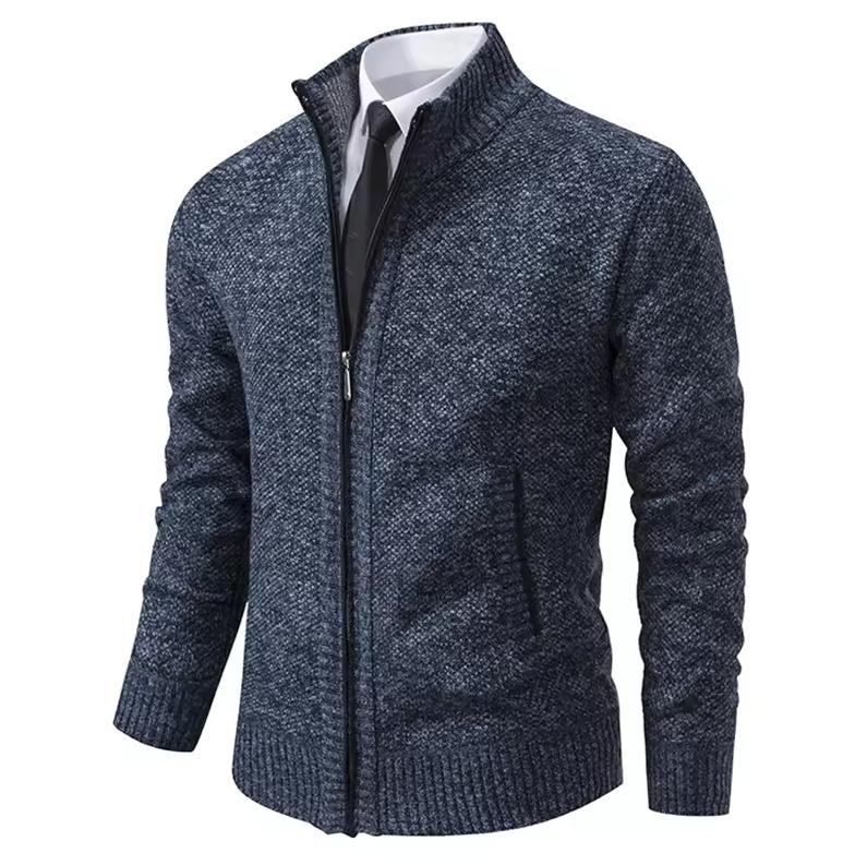 Textured zip-up jacket with stand-up collar