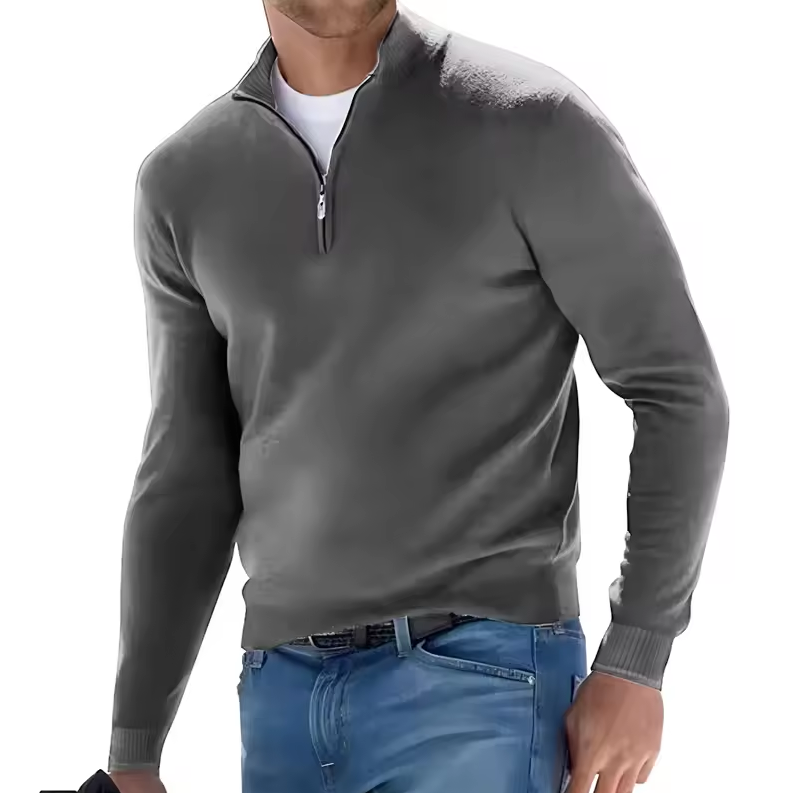 Slim fit sweater with stand-up collar and zip detail