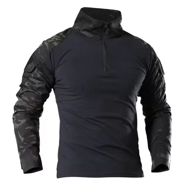 Long-sleeved shirt with stand-up collar and zip detail