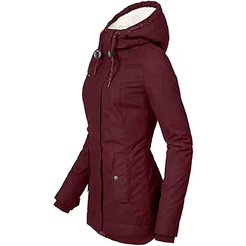 Fitted jacket with faux fur lining and detachable hood