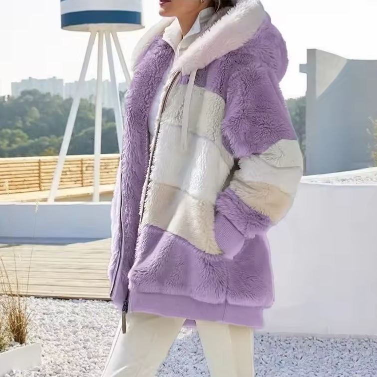 Women’s Hooded Jacket with Striped Design and Zipper Closure