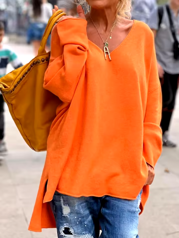 Women’s oversized V-neck sweater with relaxed fit
