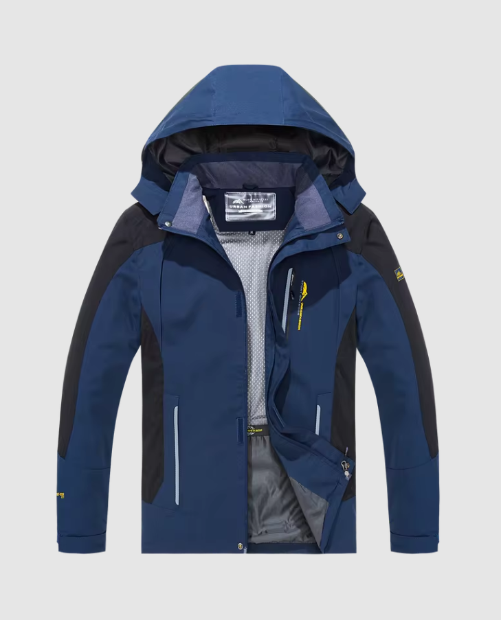Hooded jacket with zip-up front and multiple pockets