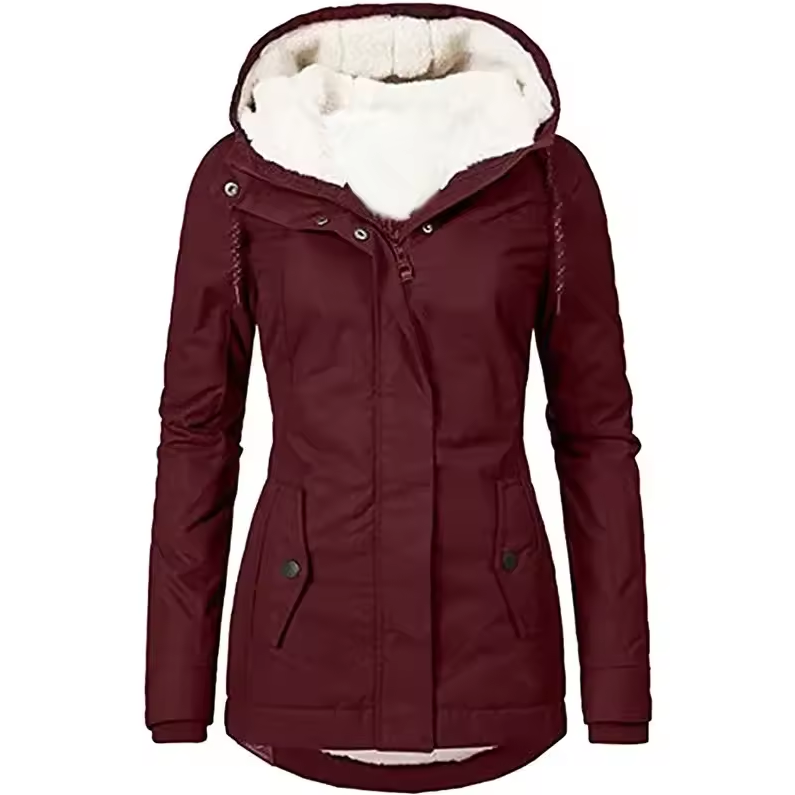 Fitted jacket with faux fur lining and detachable hood