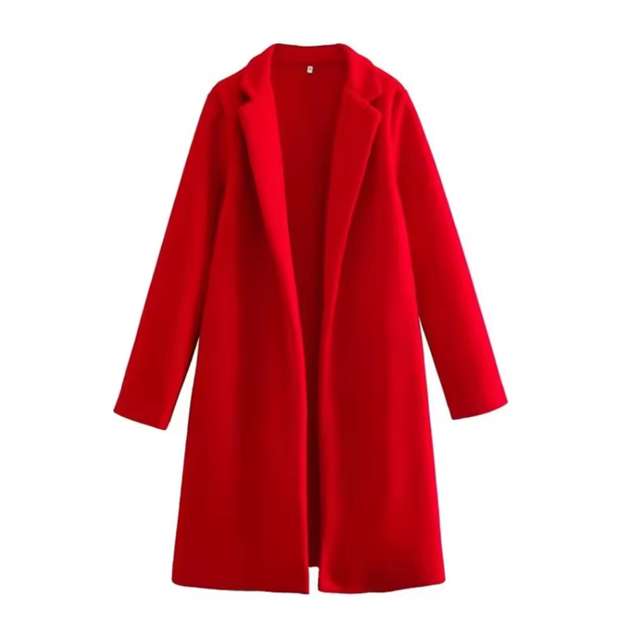 Long open-front coat with lapel collar