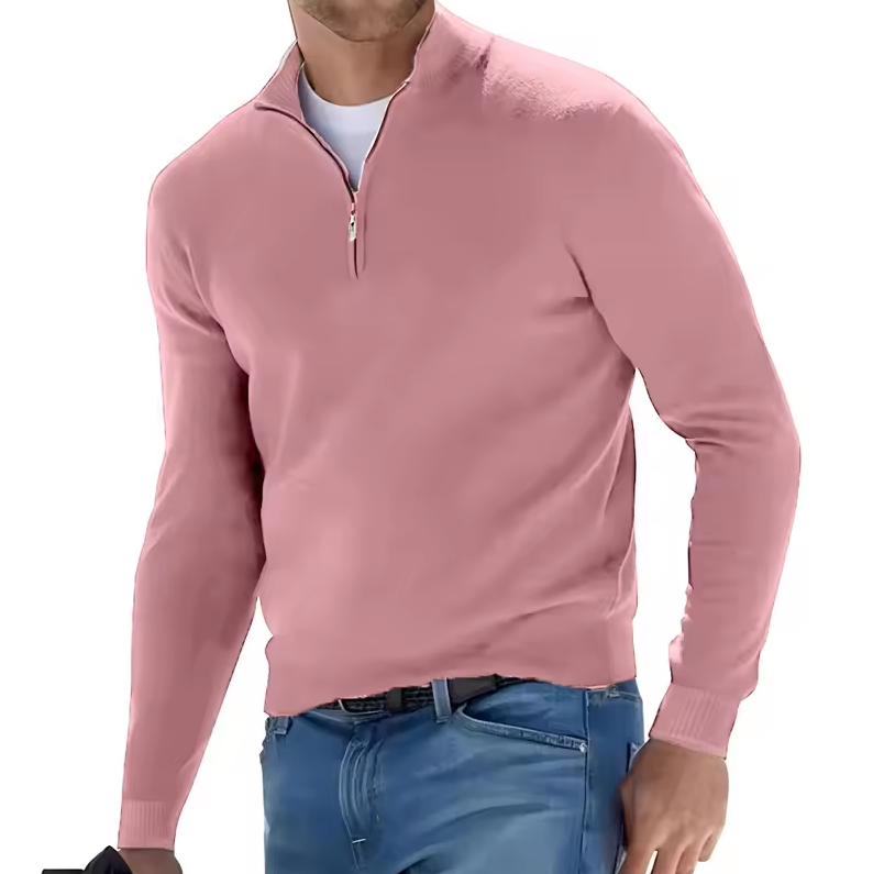 Slim fit sweater with stand-up collar and zip detail
