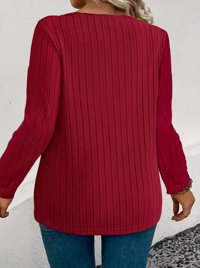 Knitted V-neck sweater with ribbed texture