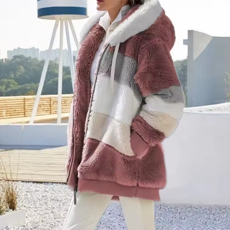 Women’s Hooded Jacket with Striped Design and Zipper Closure