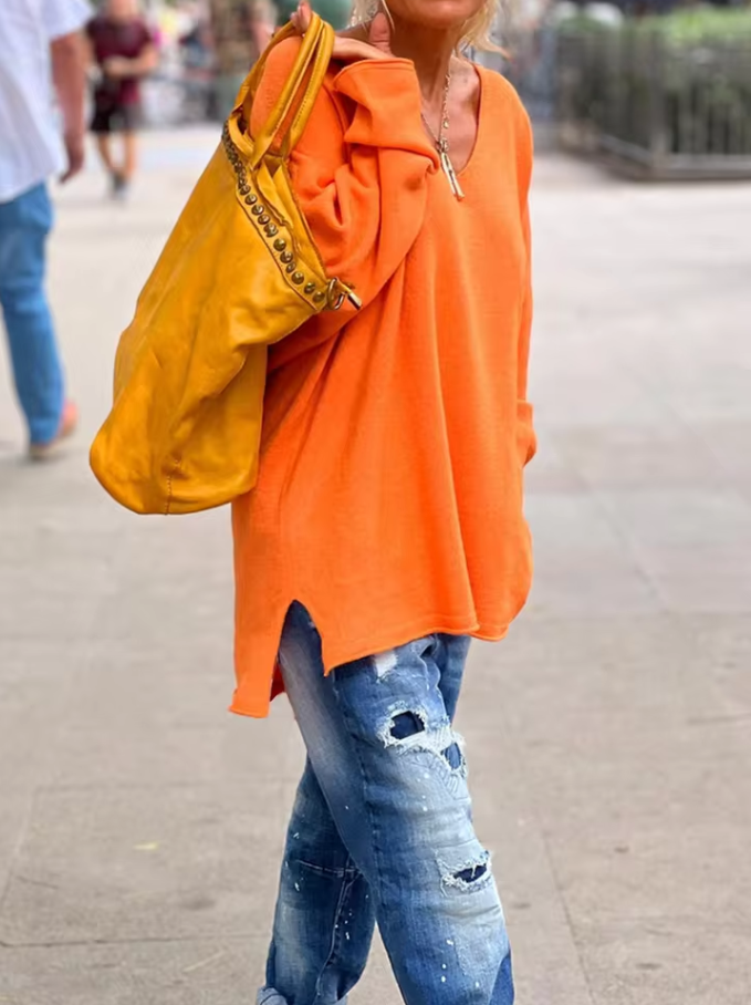 Women’s oversized V-neck sweater with relaxed fit