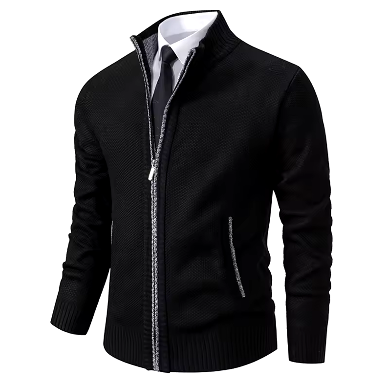 Textured zip-up jacket with stand-up collar