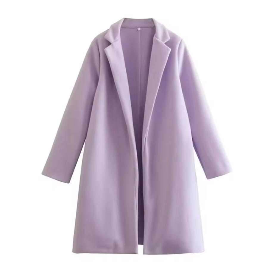 Long open-front coat with lapel collar