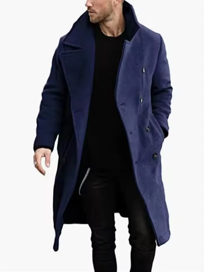 Long double-breasted coat with lapel collar