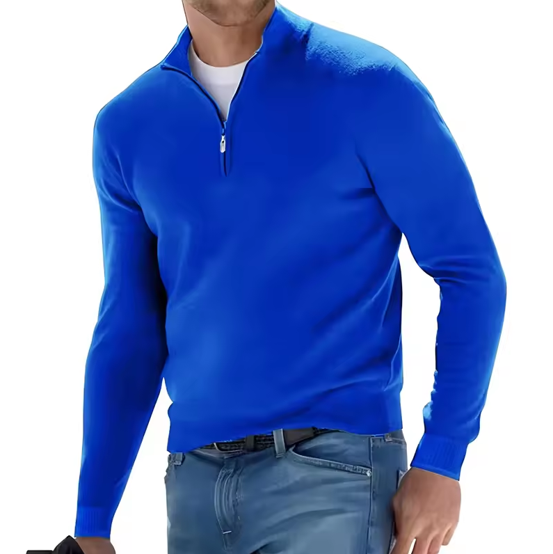 Slim fit sweater with stand-up collar and zip detail
