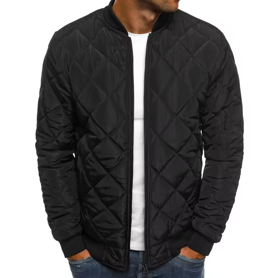 Quilted zip-up jacket with ribbed cuffs and hem