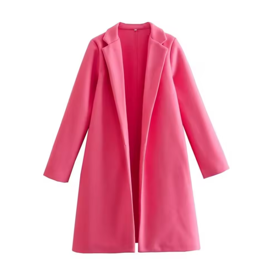 Long open-front coat with lapel collar