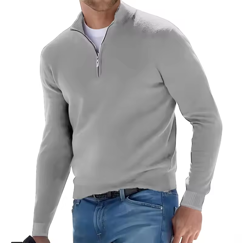 Slim fit sweater with stand-up collar and zip detail