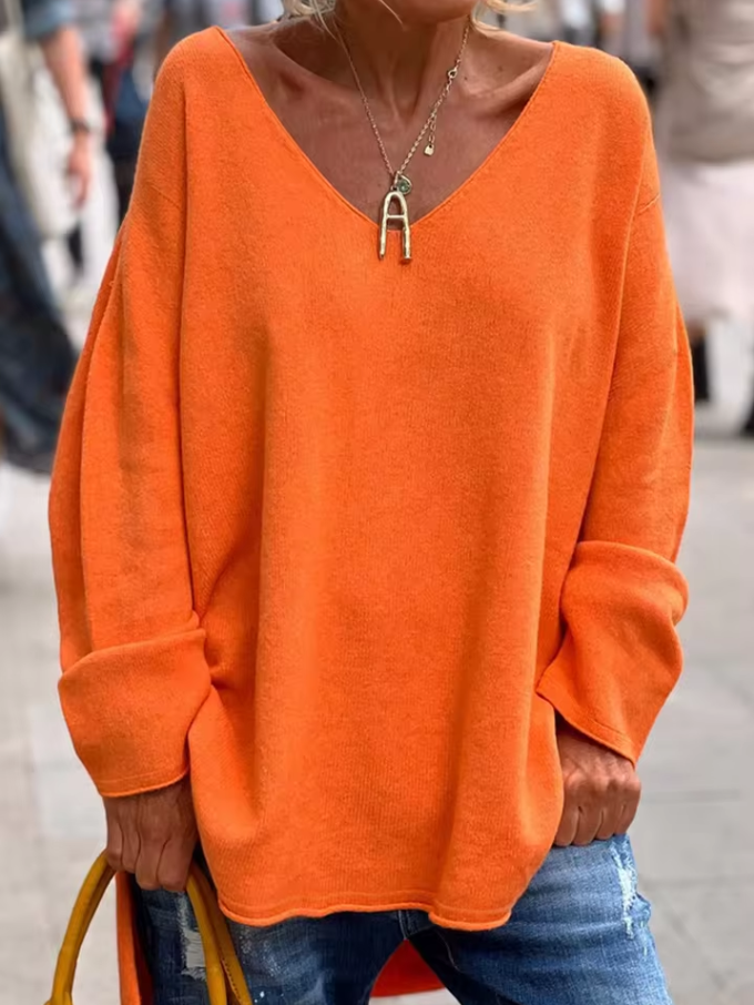 Women’s oversized V-neck sweater with relaxed fit