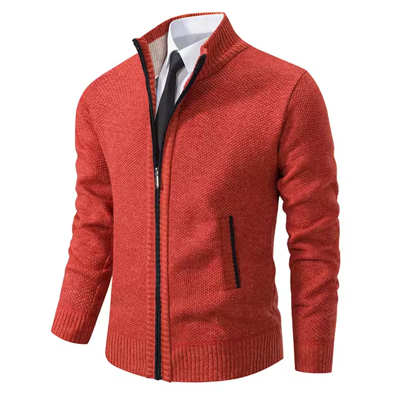 Textured zip-up jacket with stand-up collar