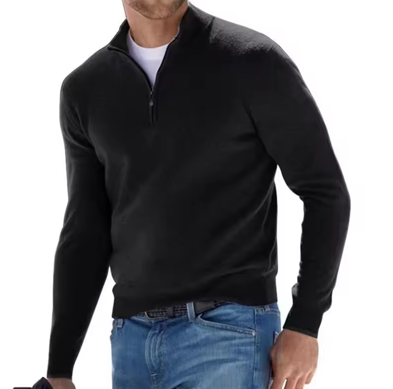 Slim fit sweater with stand-up collar and zip detail