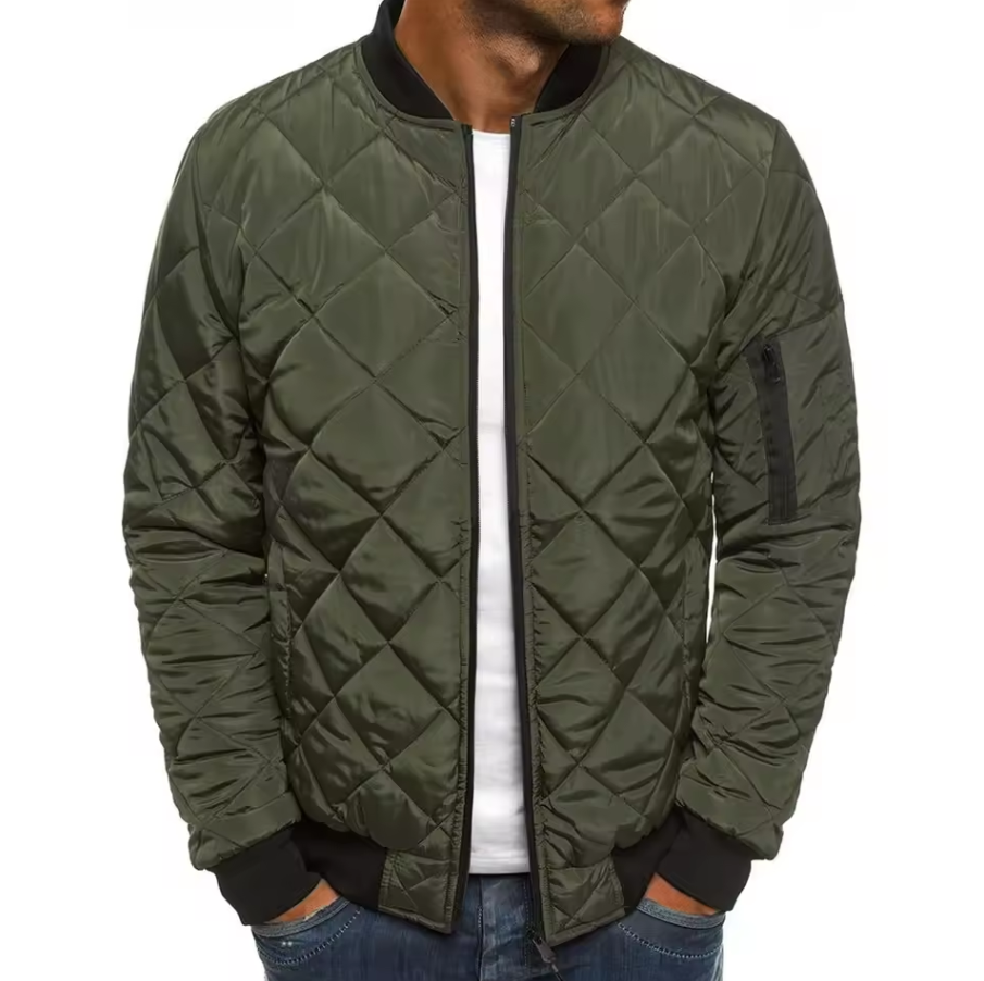 Quilted zip-up jacket with ribbed cuffs and hem