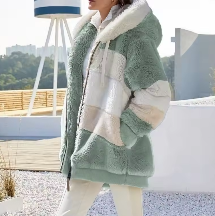 Women’s Hooded Jacket with Striped Design and Zipper Closure