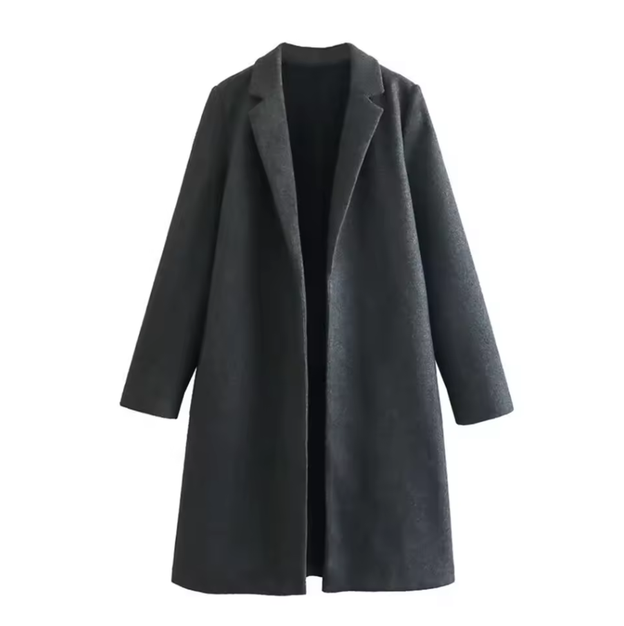 Long open-front coat with lapel collar