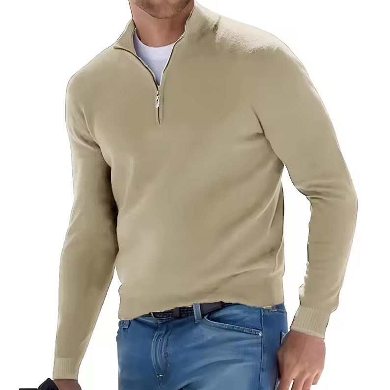 Slim fit sweater with stand-up collar and zip detail
