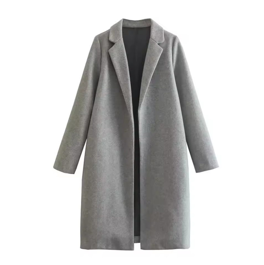 Long open-front coat with lapel collar