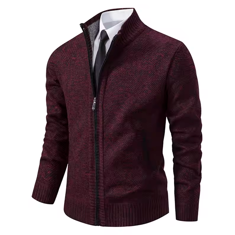 Textured zip-up jacket with stand-up collar