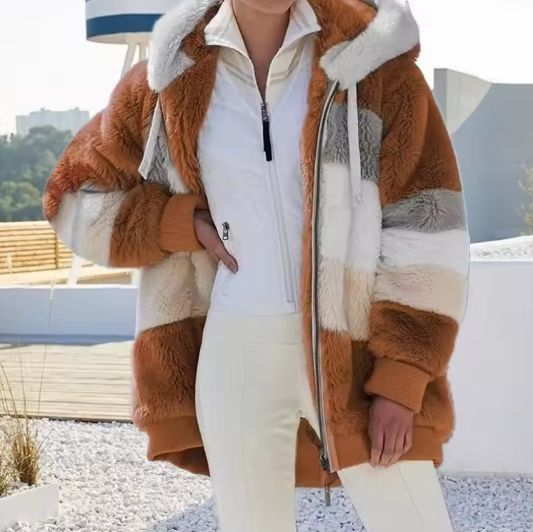 Women’s Hooded Jacket with Striped Design and Zipper Closure