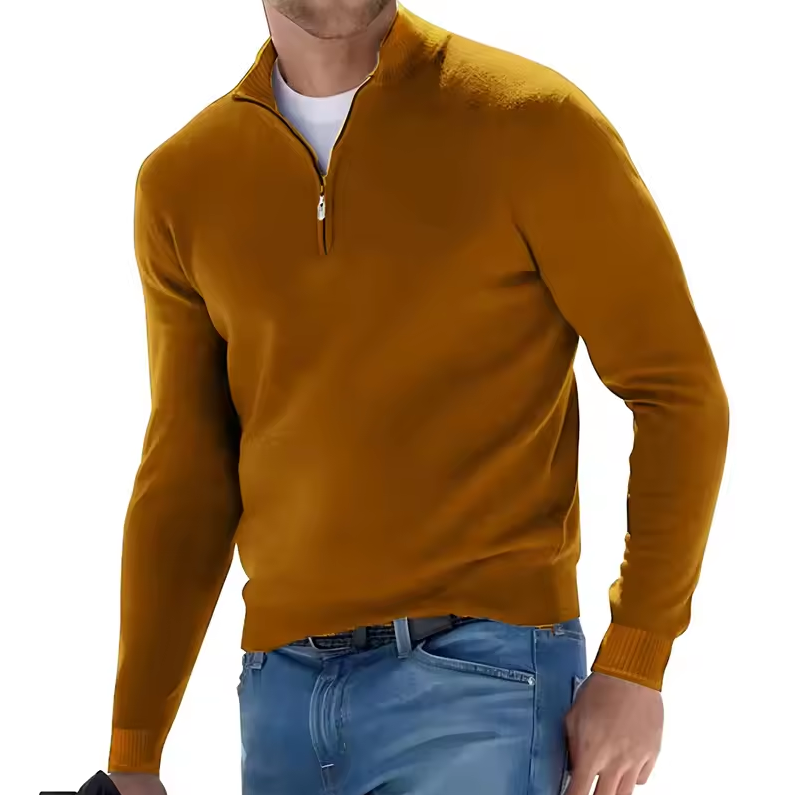 Slim fit sweater with stand-up collar and zip detail