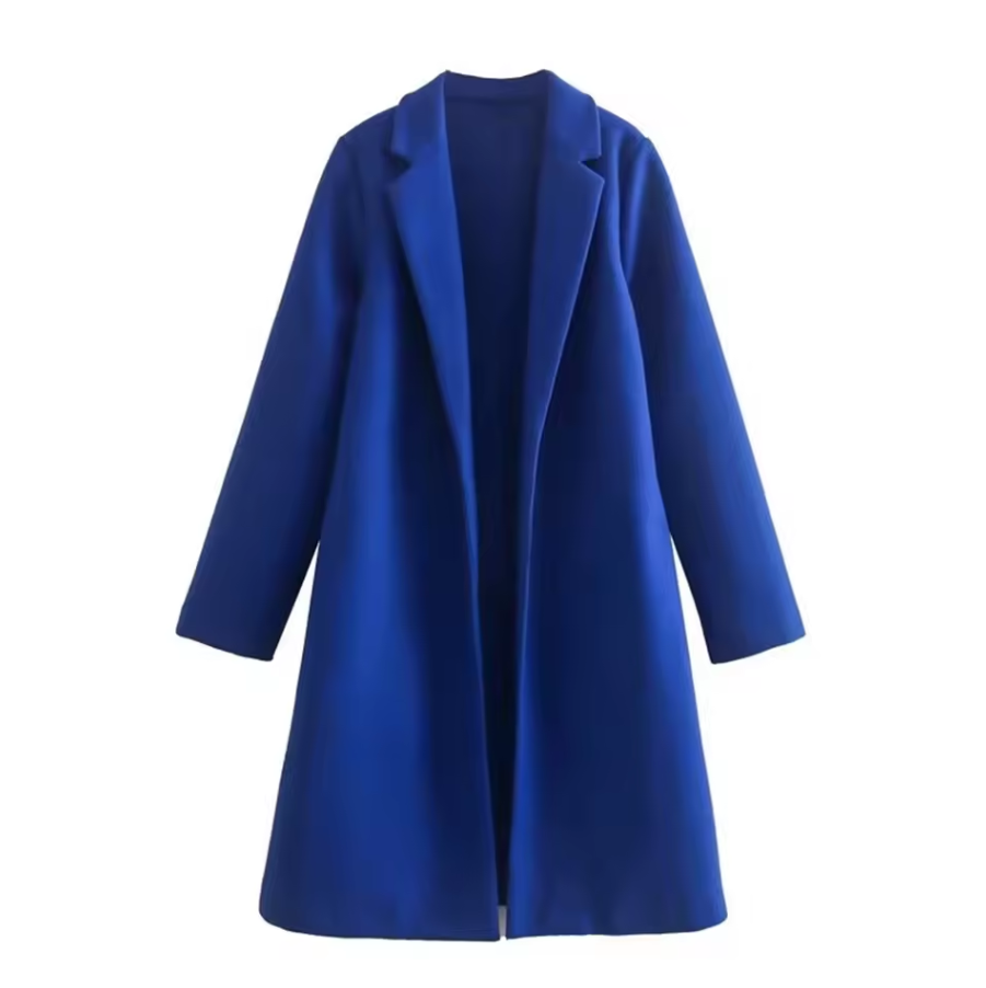 Long open-front coat with lapel collar