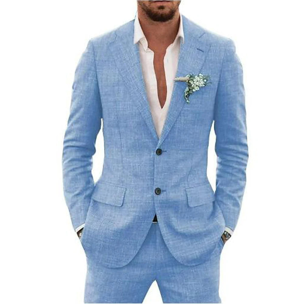 Men's two-piece suit with textured fabric