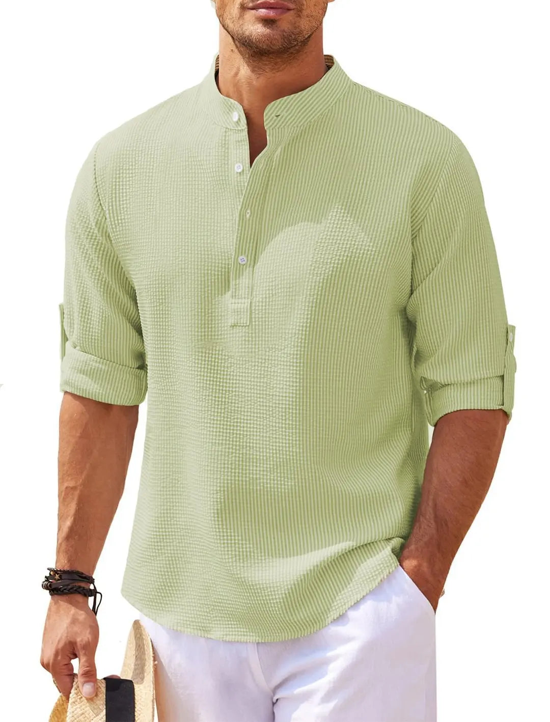 Lightweight men's shirt with stand-up collar and half button placket