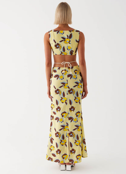 Ärmelloses Maxikleid mit Cut-out und Allover-Muster