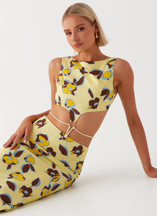Ärmelloses Maxikleid mit Cut-out und Allover-Muster