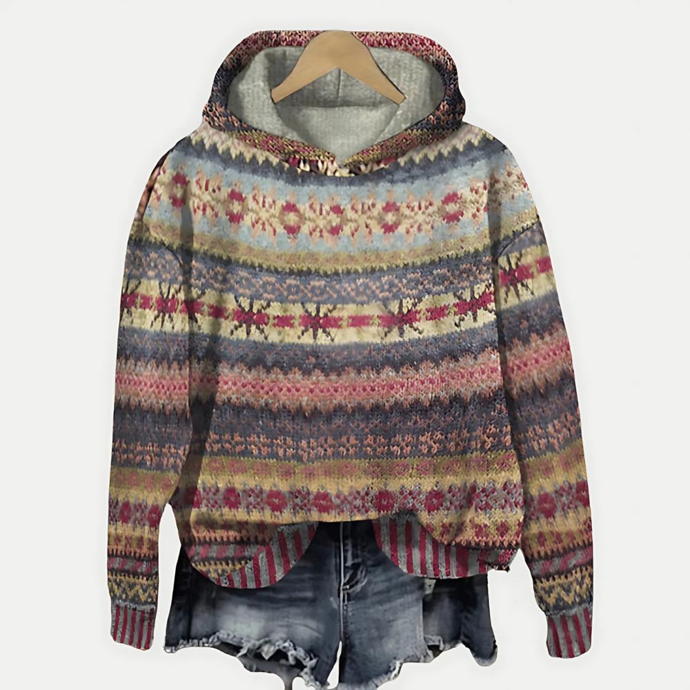 Women’s Hoodie with Traditional Pattern and Relaxed Fit