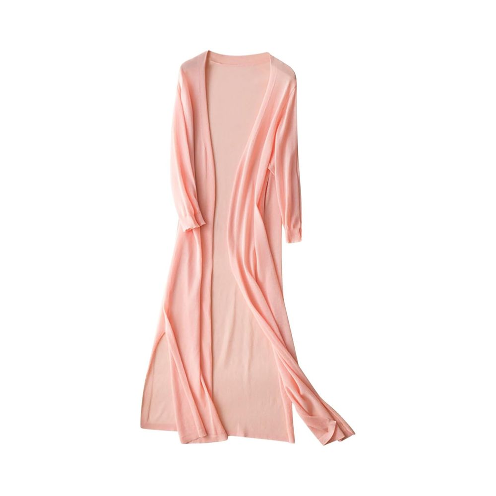 Women’s Long Open-Front Cardigan with Flowing Design