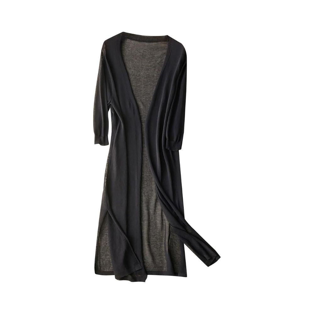 Women’s Long Open-Front Cardigan with Flowing Design