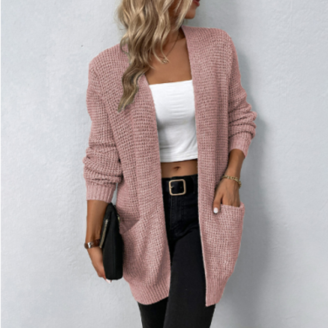 Women’s Knitted Open-Front Cardigan with Pockets
