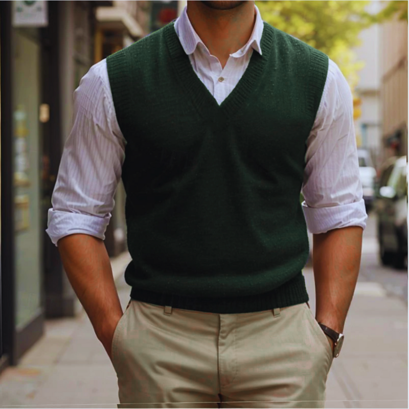 Men’s V-Neck Knitted Vest with Sleeveless Design