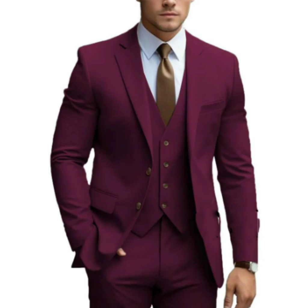 Men's suit with jacket, waistcoat and trousers in a coordinated design