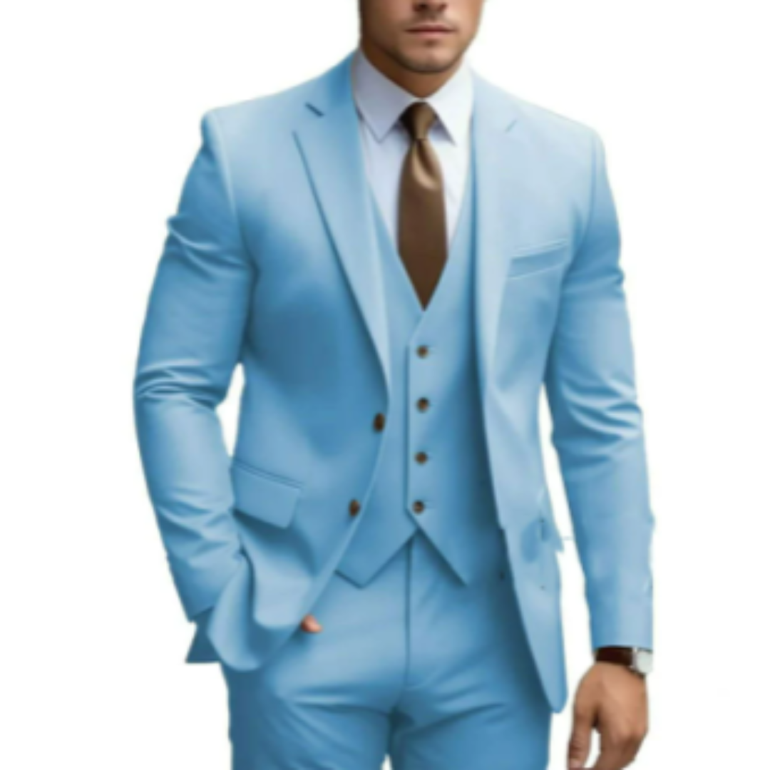 Men's suit with jacket, waistcoat and trousers in a coordinated design