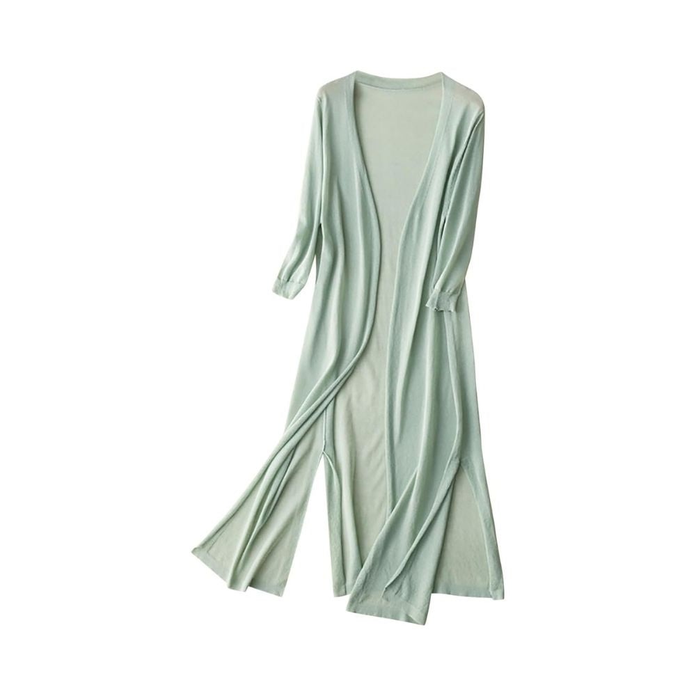 Women’s Long Open-Front Cardigan with Flowing Design