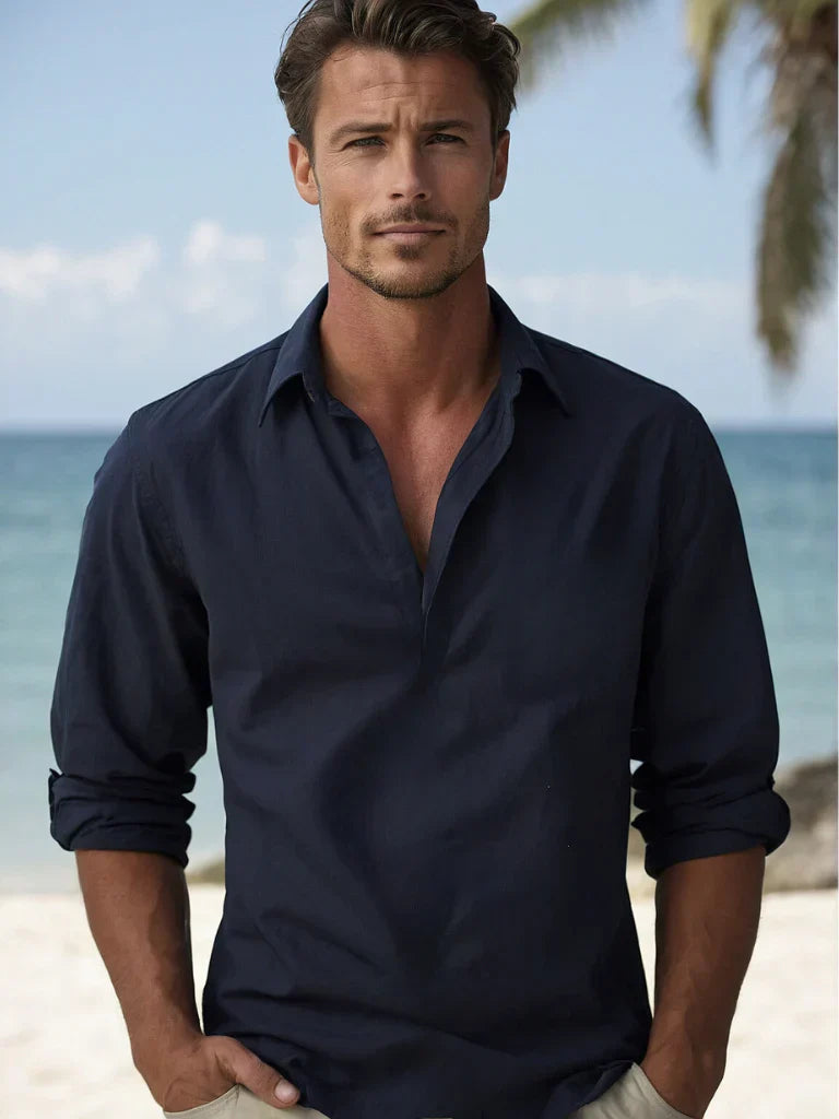 Men's casual shirt with button placket and classic collar