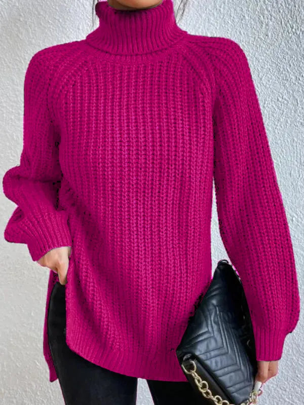Knitted turtleneck sweater with textured pattern
