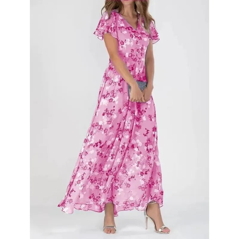 Stylish maxi dress for women with floral pattern and V-neck