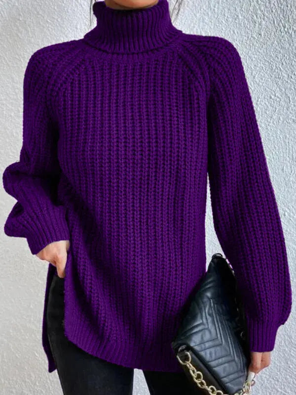 Knitted turtleneck sweater with textured pattern