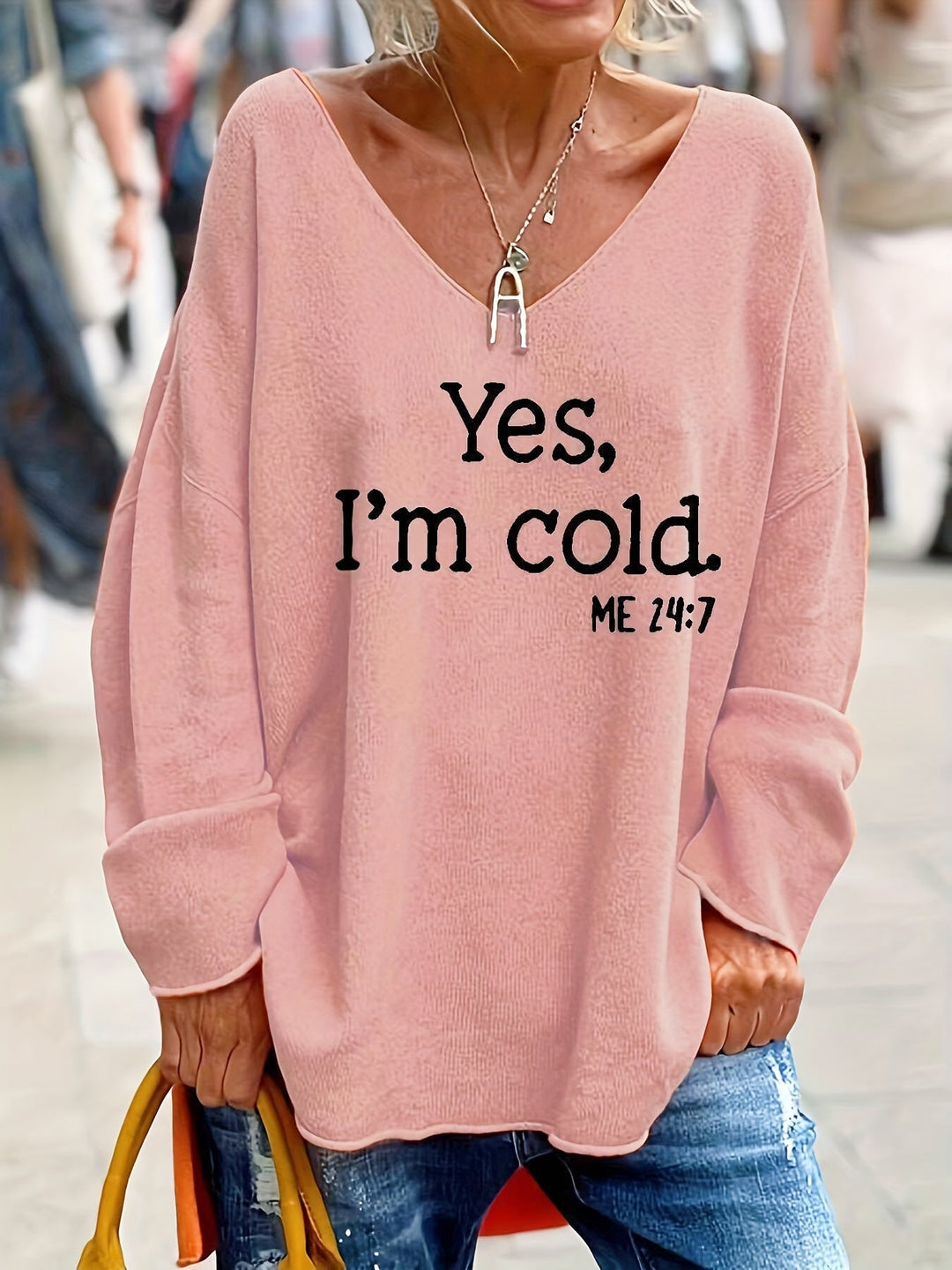Women’s Long-Sleeve Top with Front Print and Relaxed Fit